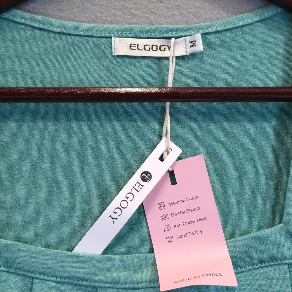Elgogy Women's Green Square Neck Long Sleeve Blouse Size Medium NWT - Picture 2 of 9